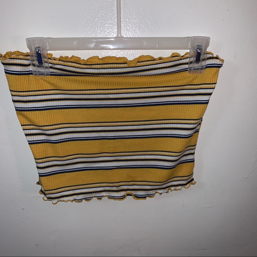 Yellow multi color striped tube top